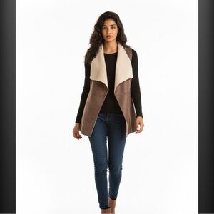 Knox Rose Brown Cream BOHO Vest Sherpa faux suede woman XXL plus size